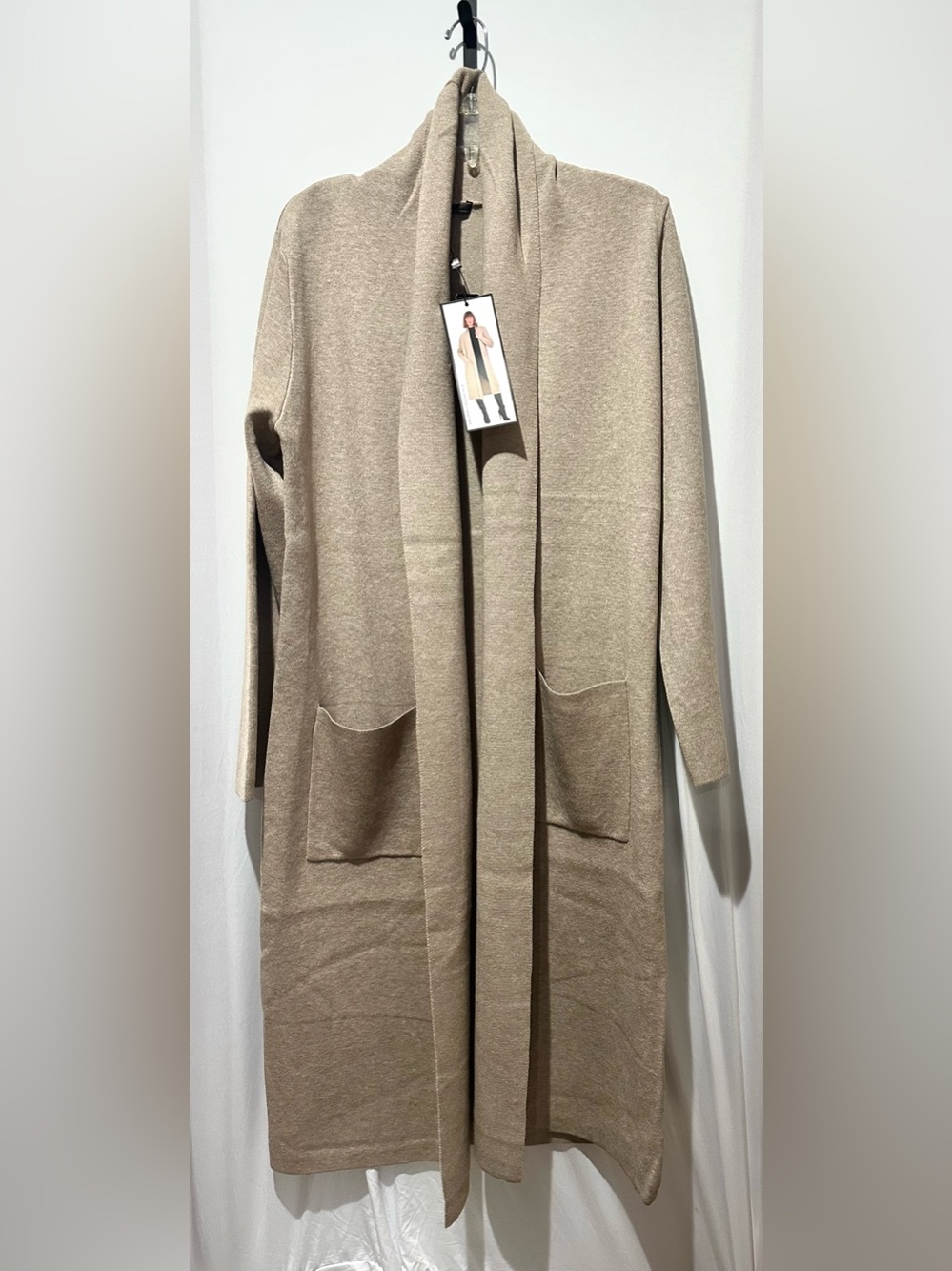 Max Sport Long Open-Front Women’s Cardigan Sweater in Beige - Size M